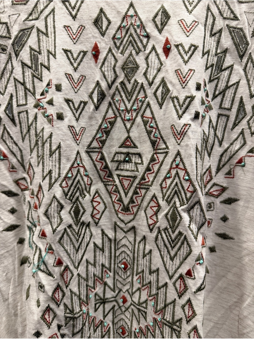 Democracy 2X Embroidered Boho Ruched Sleeve Top Beige